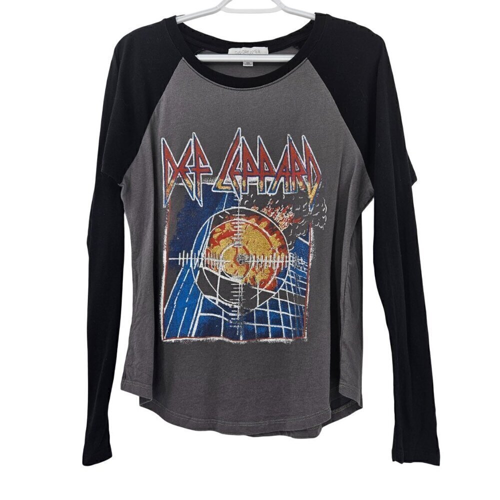 Daydreamer Def Leppard Pyromania Raglan Tee T-Shirt Gray Women’s Size S Boho